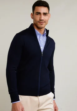 New River Woods Custom fit basic merino cardigan navy NY -