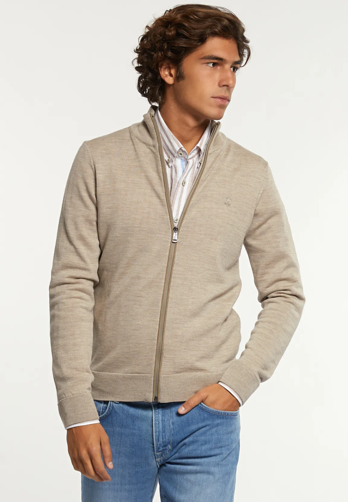 Discount River Woods Custom fit basic merino cardigan old wood mix -