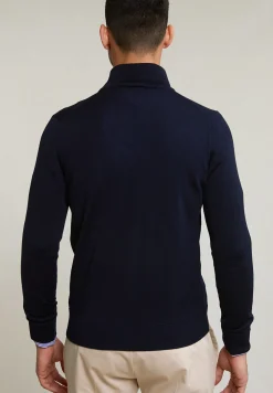 New River Woods Custom fit basic merino cardigan navy NY -