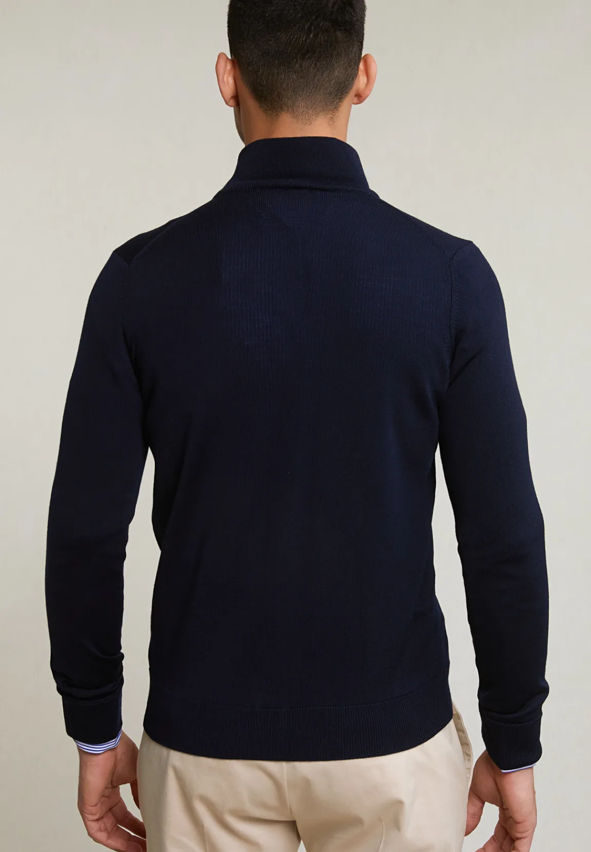 New River Woods Custom fit basic merino cardigan navy NY -