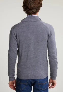 Online River Woods Custom fit basic merino cardigan met rits oxford mix -