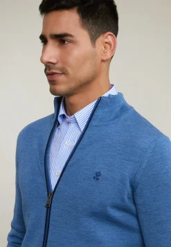 New River Woods Custom fit basic merino cardigan lake mix -