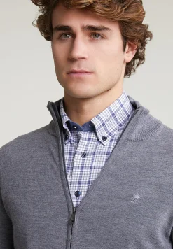 Online River Woods Custom fit basic merino cardigan met rits oxford mix -