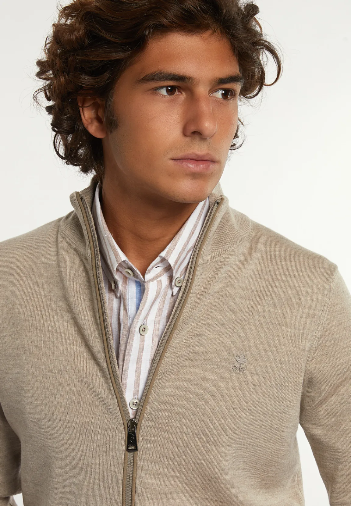 Discount River Woods Custom fit basic merino cardigan old wood mix -