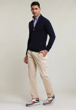 New River Woods Custom fit basic merino cardigan navy NY -