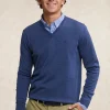 Online River Woods Custom fit basic merino V-hals trui oriental blue mix -