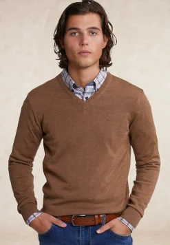 Clearance River Woods Custom fit basic merino V-hals trui loam mix -