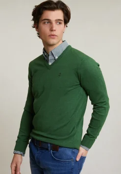 Discount River Woods Custom fit basic merino V-hals trui dark belize mix -