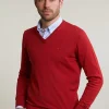 Discount River Woods Custom fit basic merino V-hals trui scarlet -