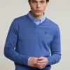 Discount River Woods Custom fit basic merino V-hals trui hamptons blue mix -