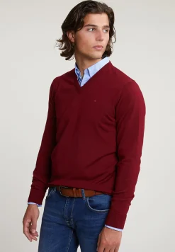 Outlet River Woods Custom fit basic merino V-hals trui red mix -