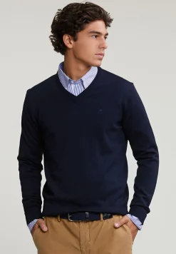 Hot River Woods Custom fit basic merino V-hals trui stellar mix -