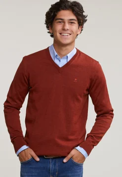 Clearance River Woods Custom fit basic merino V-hals trui negroni mix -