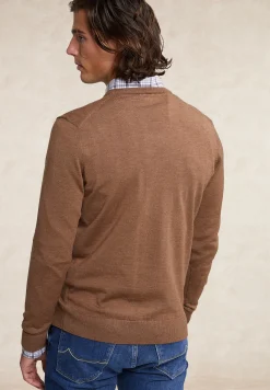 Clearance River Woods Custom fit basic merino V-hals trui loam mix -