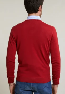 Discount River Woods Custom fit basic merino V-hals trui scarlet -