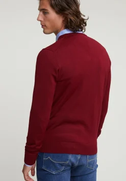 Outlet River Woods Custom fit basic merino V-hals trui red mix -