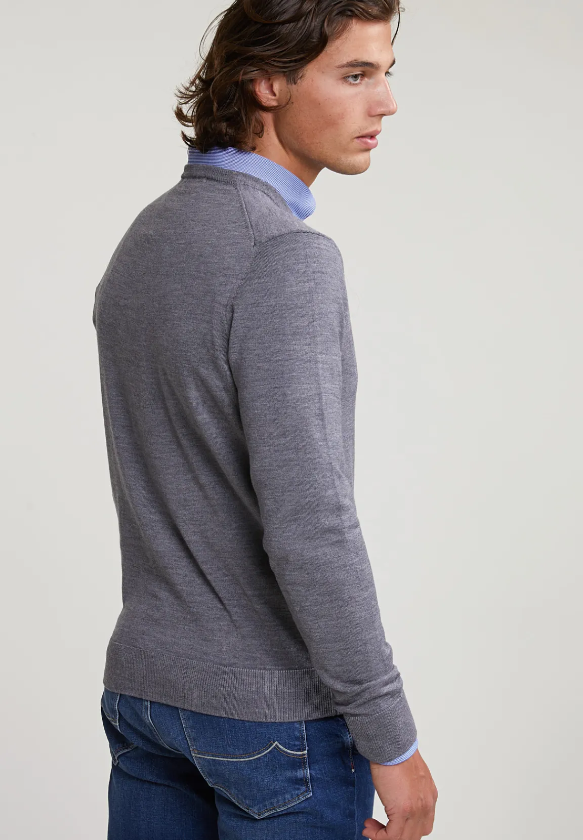 Clearance River Woods Custom fit basic merino V-hals trui oxford mix -