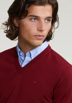 Outlet River Woods Custom fit basic merino V-hals trui red mix -