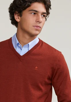 Clearance River Woods Custom fit basic merino V-hals trui negroni mix -