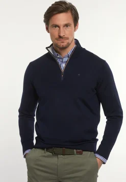 Discount River Woods Custom fit basic merinotrui opstaande kraag navy -