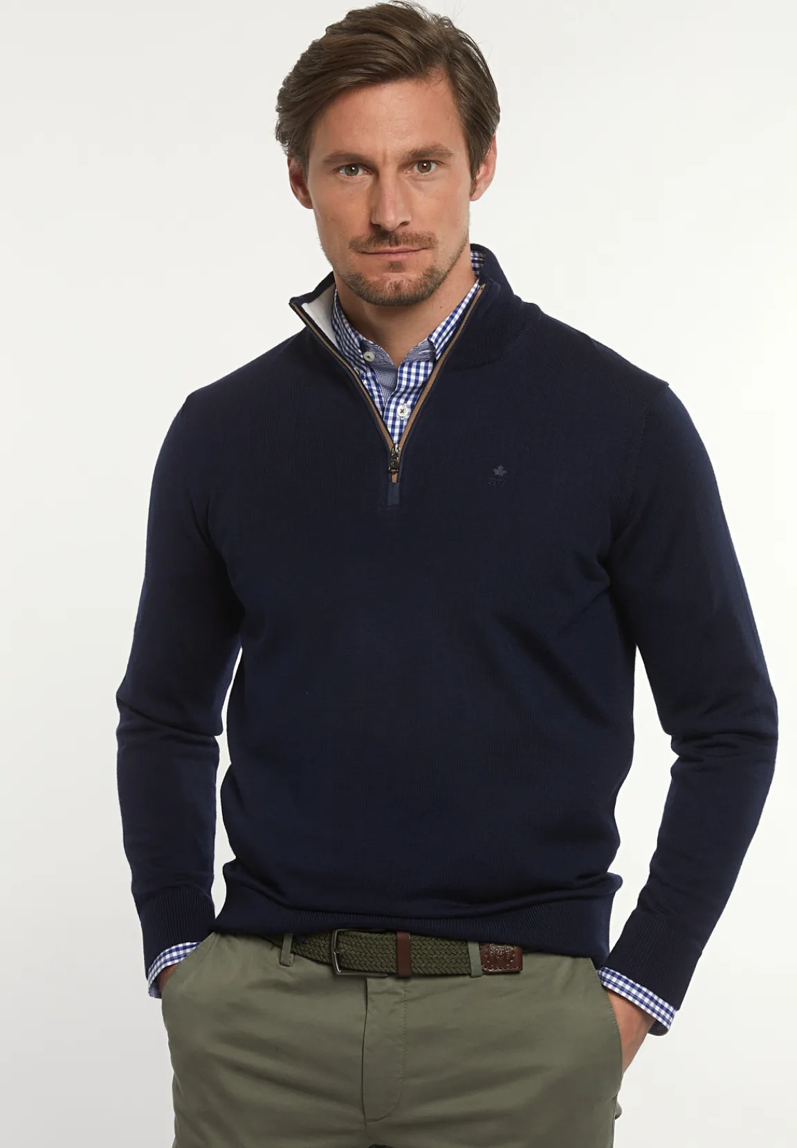 Discount River Woods Custom fit basic merinotrui opstaande kraag navy -