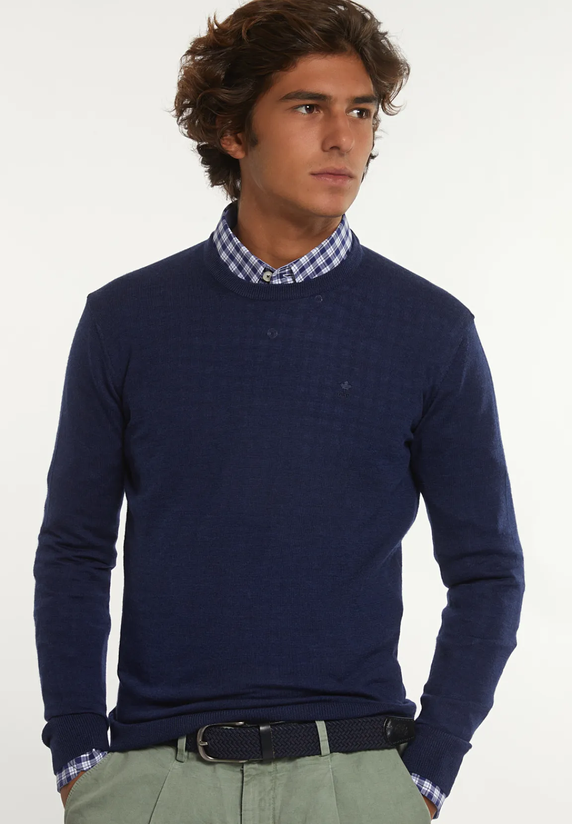 Sale River Woods Custom fit basic merinotrui ronde hals twilight mix -