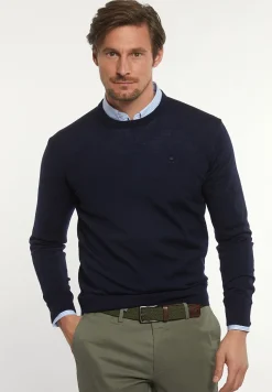 Discount River Woods Custom fit basic merinotrui ronde hals navy blue -