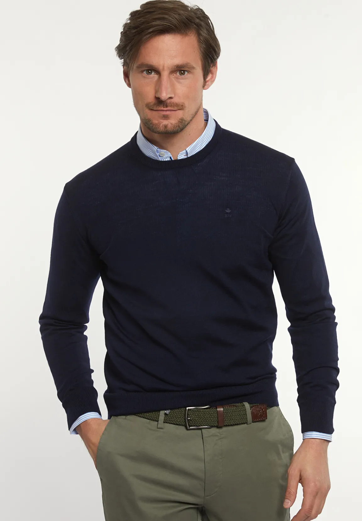 Discount River Woods Custom fit basic merinotrui ronde hals navy blue -