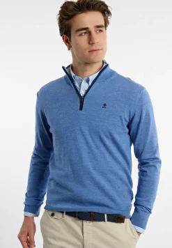 Discount River Woods Custom fit basic merinotrui opstaande kraag persian blue mix -