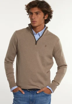 Best River Woods Custom fit basic merinotrui opstaande kraag earth mix -