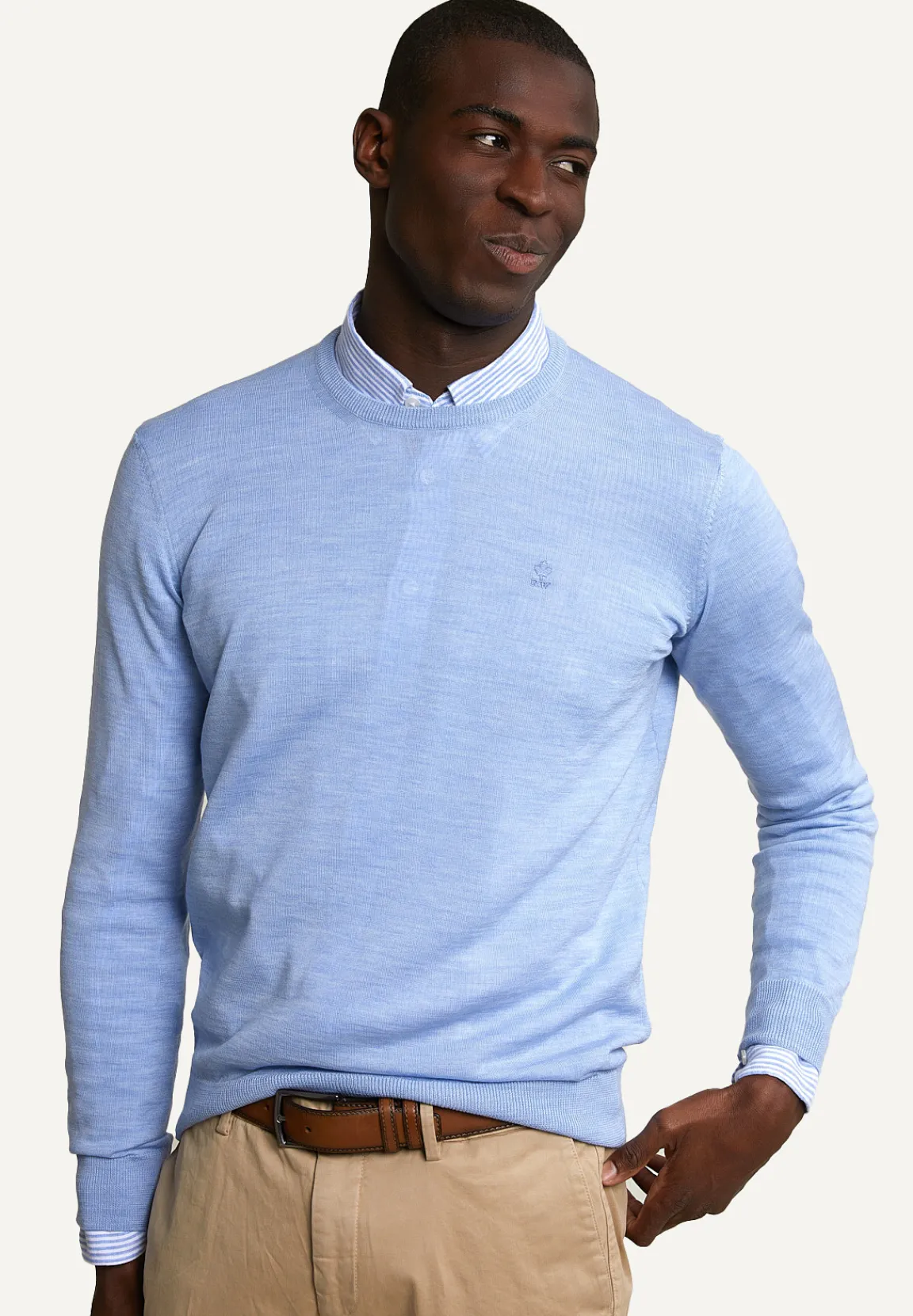 Outlet River Woods Custom fit basic merinotrui ronde hals sky mix -