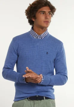 Best River Woods Custom fit basic merinotrui ronde hals persian blue mix -
