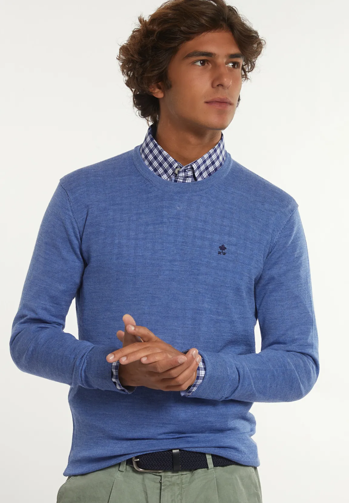 Best River Woods Custom fit basic merinotrui ronde hals persian blue mix -