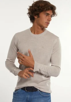 Hot River Woods Custom fit basic merinotrui ronde hals linen mix -