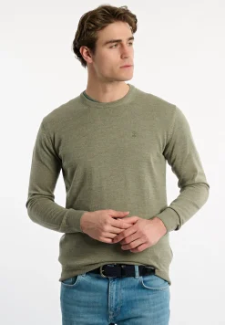 Sale River Woods Custom fit basic merinotrui ronde hals jade mix -