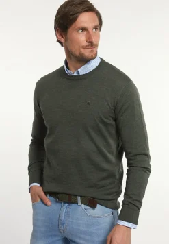 New River Woods Custom fit basic merinotrui ronde hals forest mix -