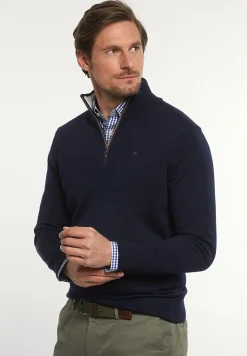Discount River Woods Custom fit basic merinotrui opstaande kraag navy -