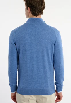 Discount River Woods Custom fit basic merinotrui opstaande kraag persian blue mix -