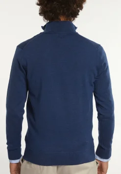 Fashion River Woods Custom fit basic merinotrui opstaande kraag mykonos blue mix -