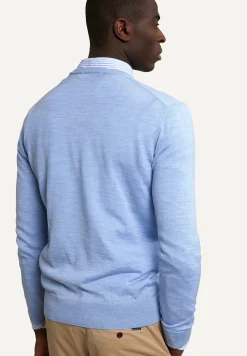 Outlet River Woods Custom fit basic merinotrui ronde hals sky mix -