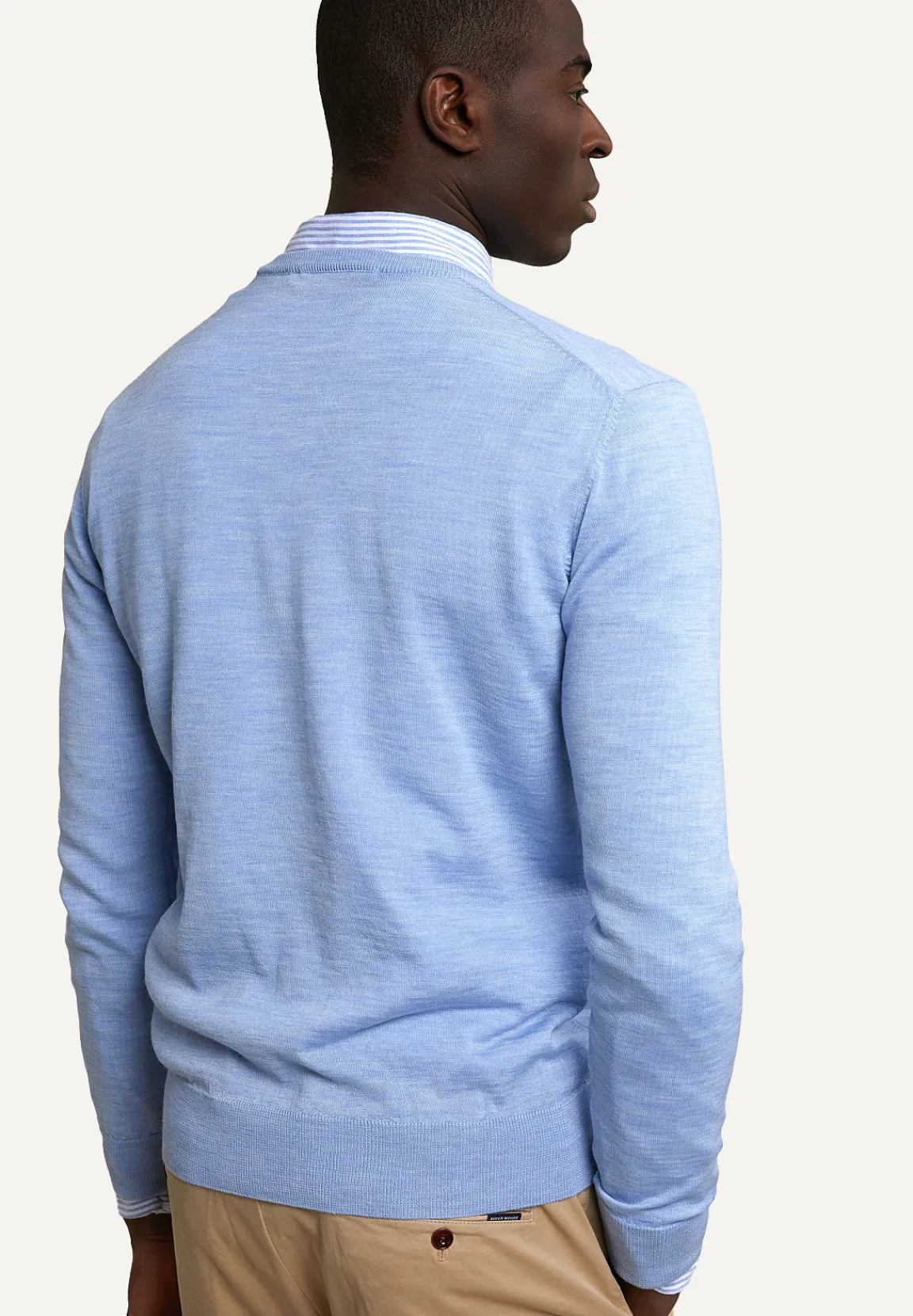 Outlet River Woods Custom fit basic merinotrui ronde hals sky mix -