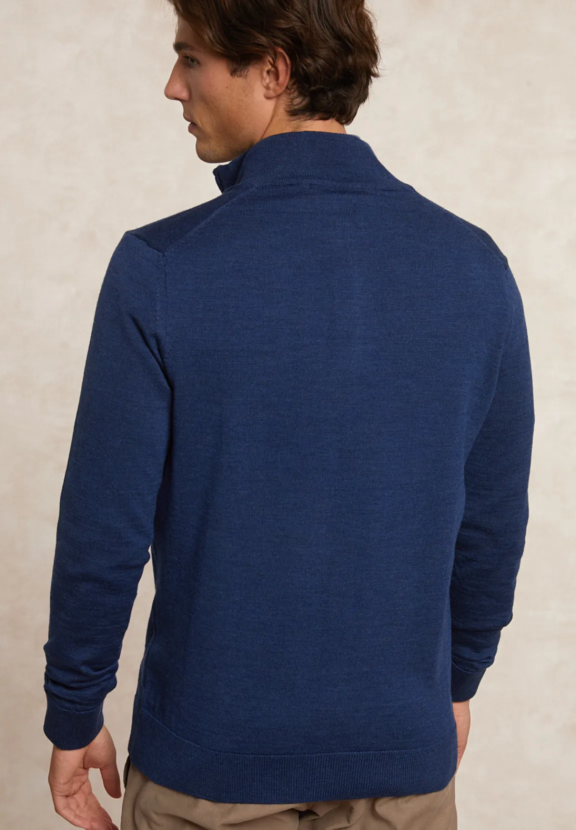 Clearance River Woods Custom fit basic merinotrui halve rits denim blue mix -
