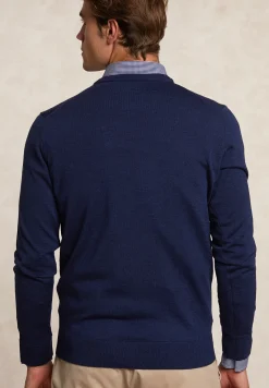 Clearance River Woods Custom fit basic merinotrui ronde hals dk blue beard mix -