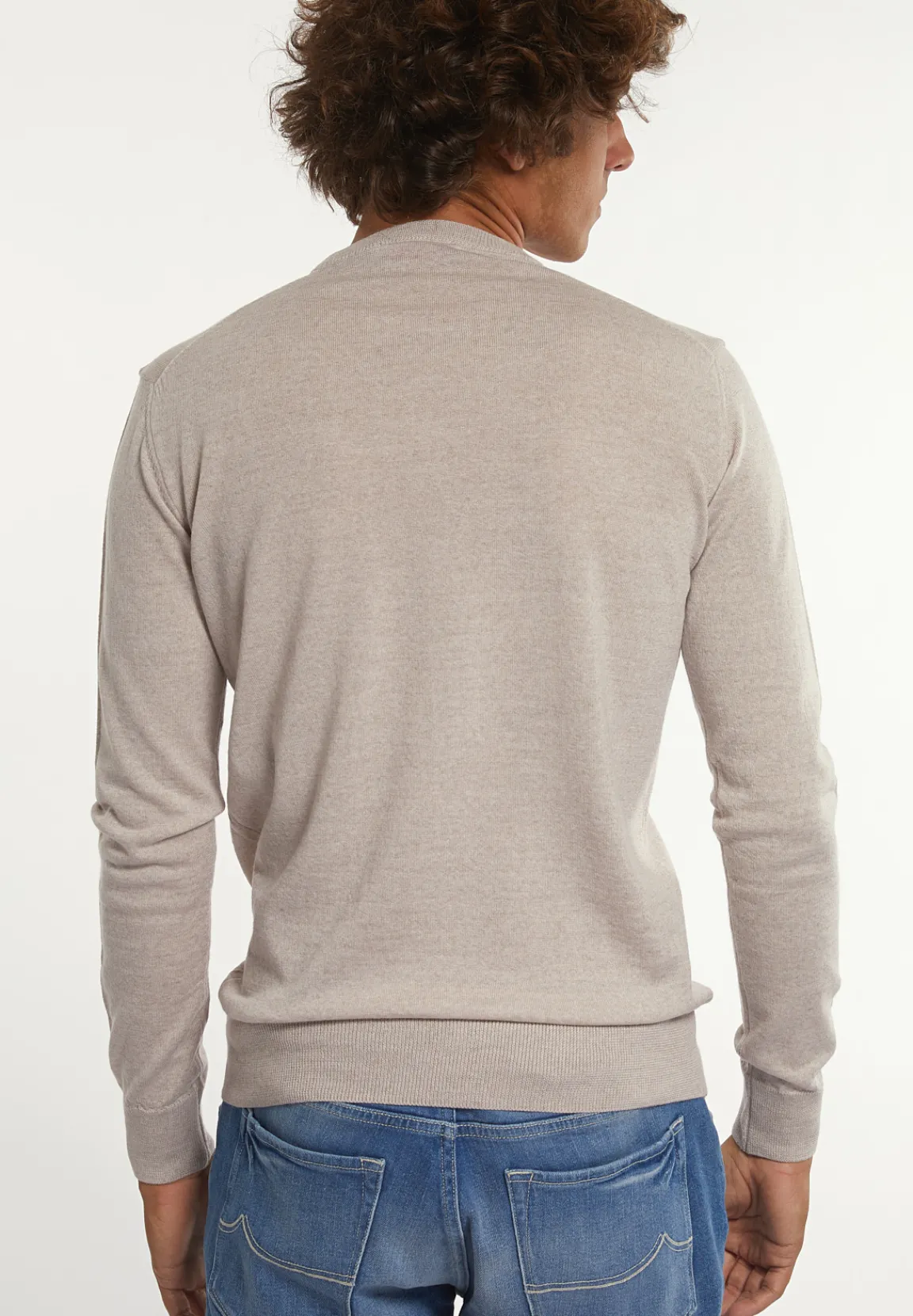Hot River Woods Custom fit basic merinotrui ronde hals linen mix -