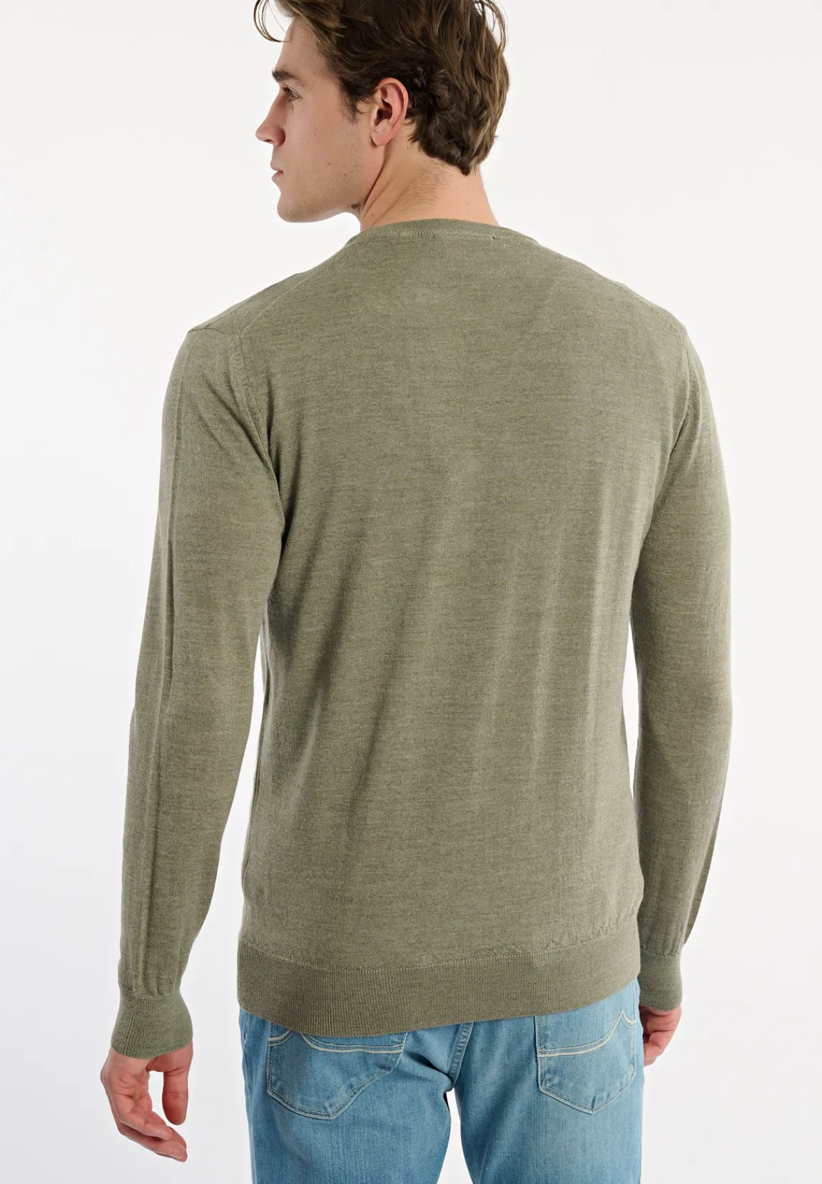 Sale River Woods Custom fit basic merinotrui ronde hals jade mix -