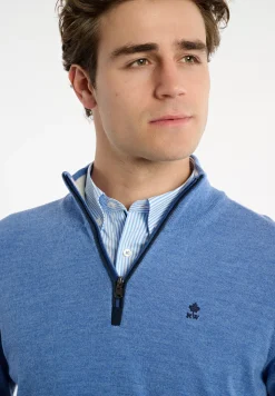 Discount River Woods Custom fit basic merinotrui opstaande kraag persian blue mix -
