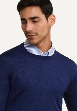 Clearance River Woods Custom fit basic merinotrui ronde jals dk royal blue mix -