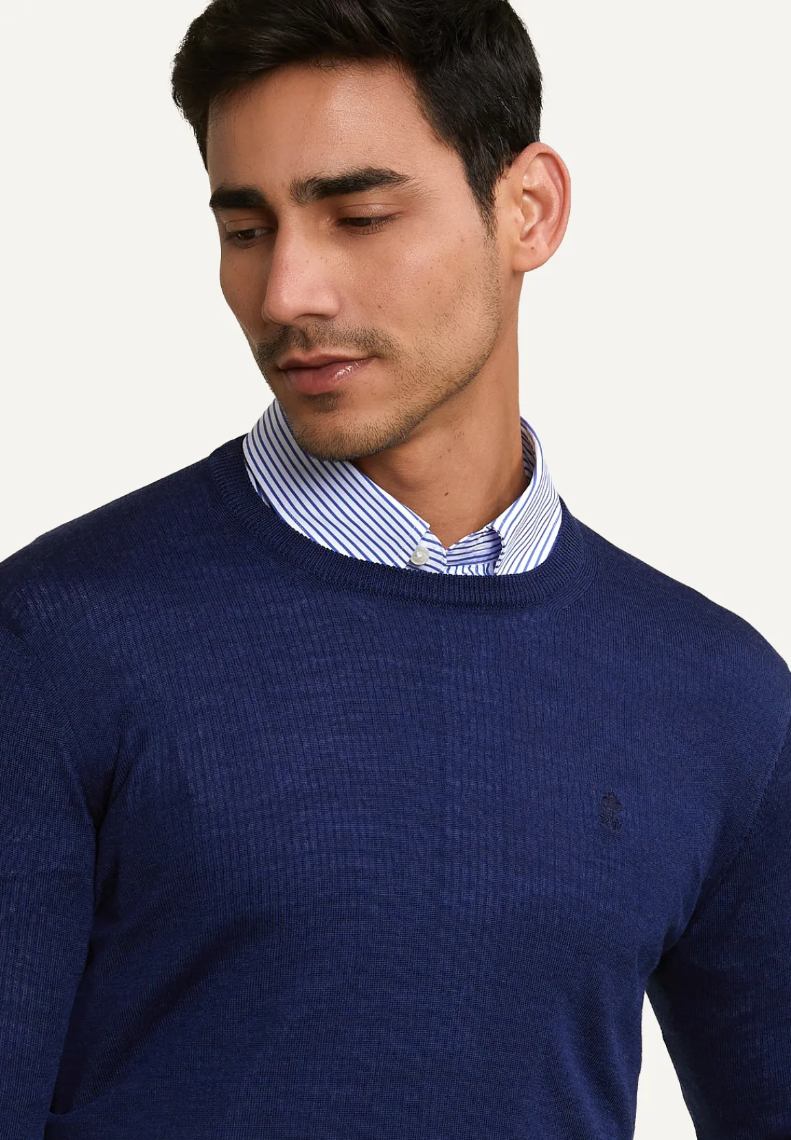 Clearance River Woods Custom fit basic merinotrui ronde jals dk royal blue mix -