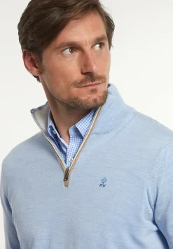 Fashion River Woods Custom fit basic merinotrui opstaande kraag soft blue mix -