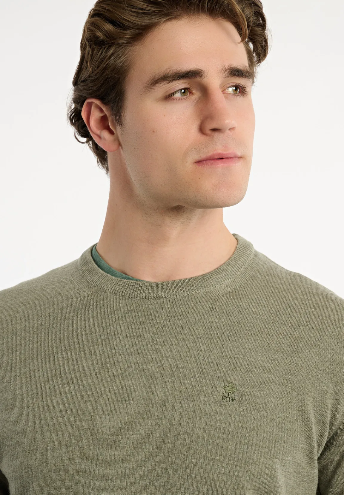 Sale River Woods Custom fit basic merinotrui ronde hals jade mix -